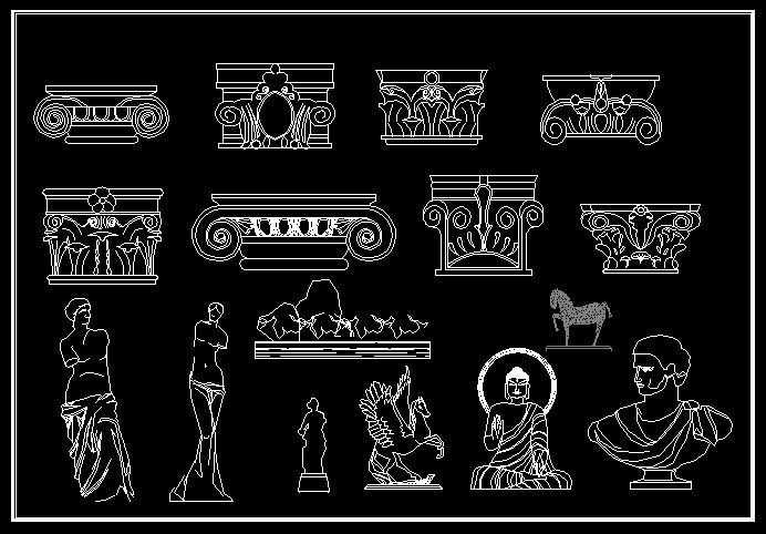 Decorative Elements,Carried of viceroys,Outdoor Decoration,Columns,CAD blocks for outdoor living design projects